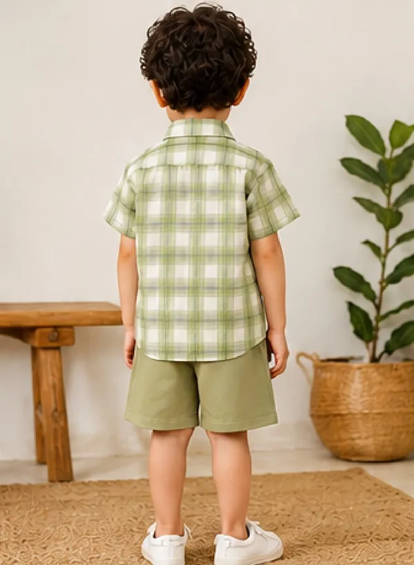 Kids_Boys_Light_Green_Checked_Shirt_And_Short_(_Co-ordset_)_(_Checked_Shirt_)_(_Light_Green_Colour_)
