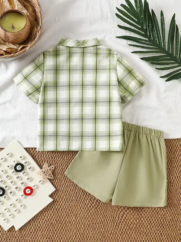 Kids_Boys_Light_Green_Checked_Shirt_And_Short_(_Co-ordset_)_(_Checked_Shirt_)_(_Light_Green_Colour_)