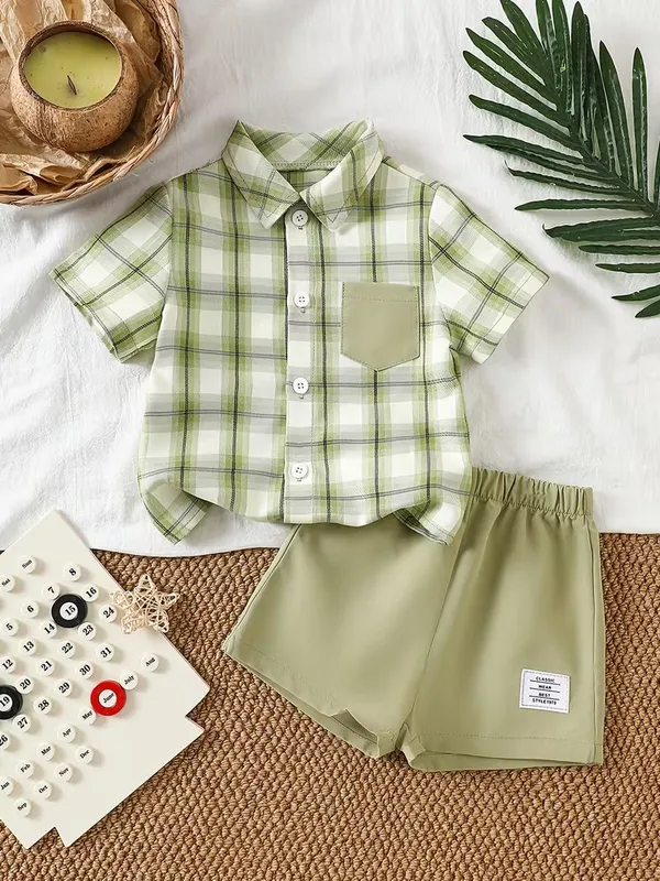 Kids_Boys_Light_Green_Checked_Shirt_And_Short_(_Co-ordset_)_(_Checked_Shirt_)_(_Light_Green_Colour_)