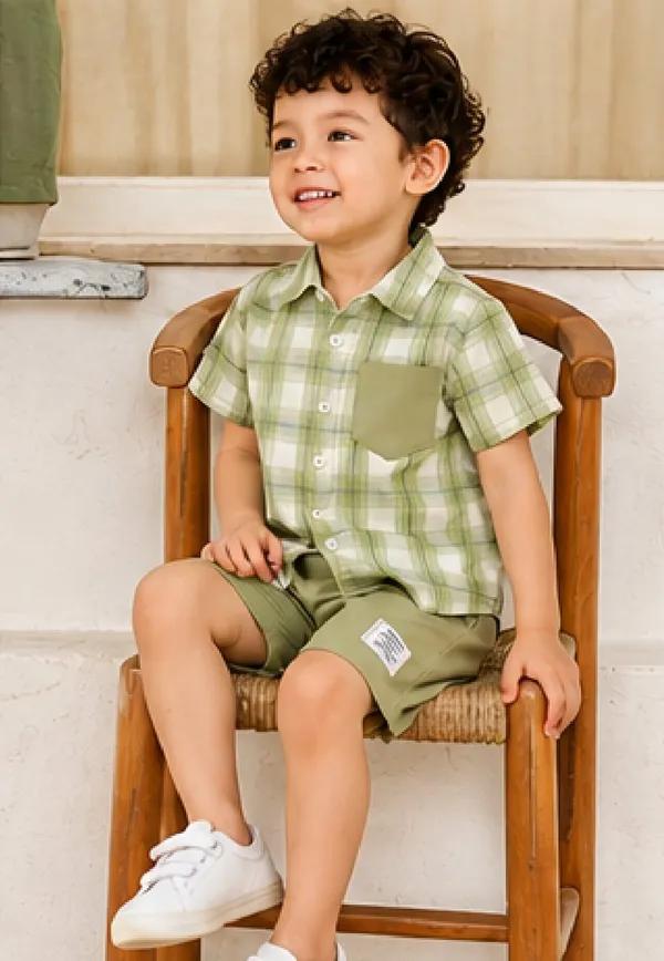 Kids_Boys_Light_Green_Checked_Shirt_And_Short_(_Co-ordset_)_(_Checked_Shirt_)_(_Light_Green_Colour_)
