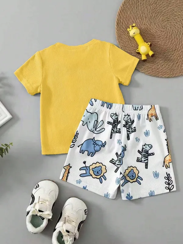 Kids_Boys_Yellow_Ribbed_T-shirt_And_Shorts_(_Co-ordset_)_(_Yellow_Colour_)_(_Ribbed_T-shirt_with_Jungle_Printed_Shorts_)