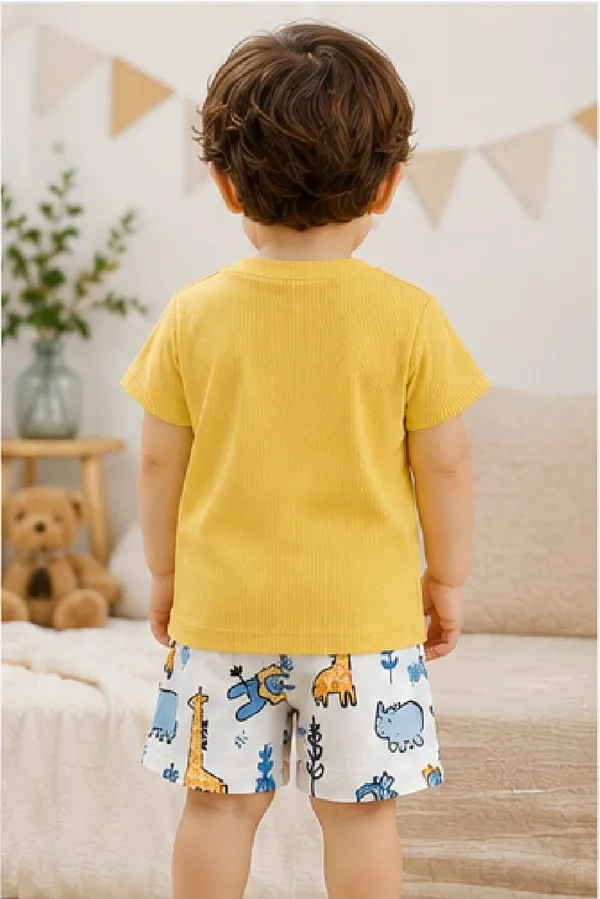 Kids_Boys_Yellow_Ribbed_T-shirt_And_Shorts_(_Co-ordset_)_(_Yellow_Colour_)_(_Ribbed_T-shirt_with_Jungle_Printed_Shorts_)