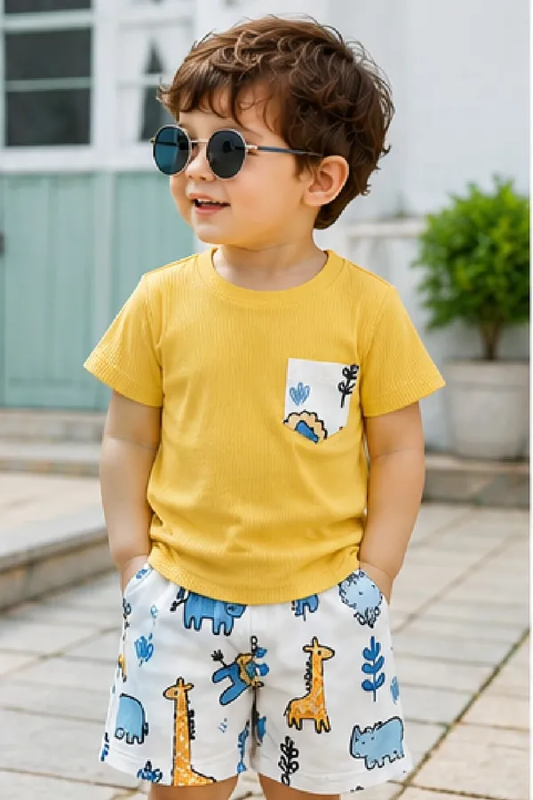Kids_Boys_Yellow_Ribbed_T-shirt_And_Shorts_(_Co-ordset_)_(_Yellow_Colour_)_(_Ribbed_T-shirt_with_Jungle_Printed_Shorts_)