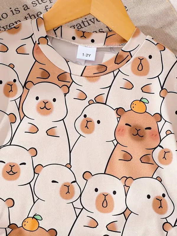 Kids_Cartoon_Bear_Printed_T-Shirt_&_Brown_Shorts_Co-ord_Set_|_Boys_Casual_2-Piece_Outfit