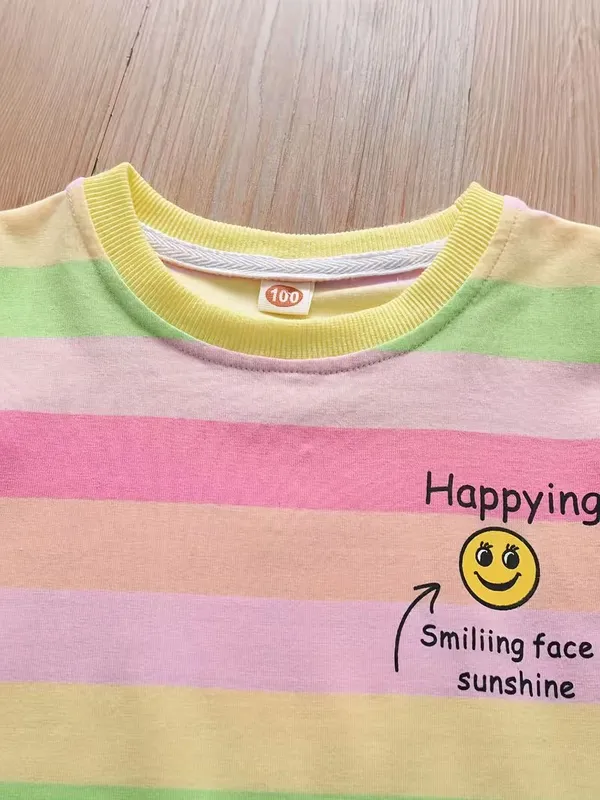 Kids_Girls_Multicolor_Striped_T-Shirt_&_Shorts_Co-Ord_Set_|_Round_Neck_Half_Sleeve_Top_with_Matching_Shorts_|_Cute_Summer_Casual_Wear_Set