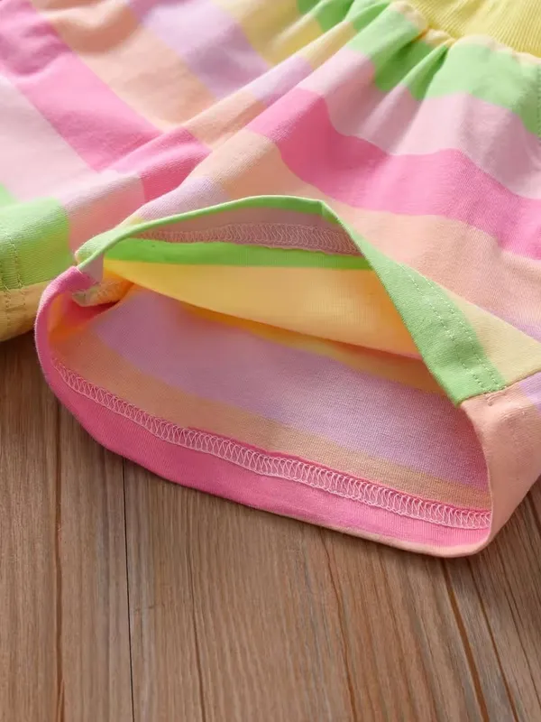 Kids_Girls_Multicolor_Striped_T-Shirt_&_Shorts_Co-Ord_Set_|_Round_Neck_Half_Sleeve_Top_with_Matching_Shorts_|_Cute_Summer_Casual_Wear_Set