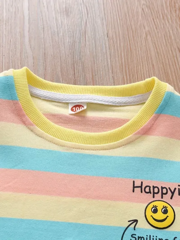 Kids_Girls_Multicolor_Striped_T-Shirt_&_Shorts_Co-Ord_Set_|_Round_Neck_Half_Sleeve_Top_with_Matching_Shorts_|_Cute_Summer_Casual_Wear_Set