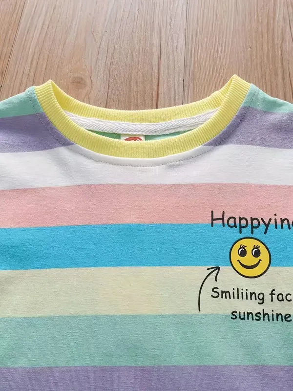 Kids_Girls_Multicolor_Striped_T-Shirt_&_Shorts_Co-Ord_Set_|_Round_Neck_Half_Sleeve_Top_with_Matching_Shorts_|_Cute_Summer_Casual_Wear_Set