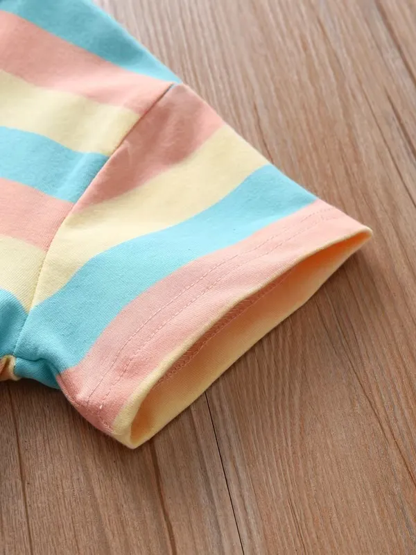 Kids_Girls_Multicolor_Striped_T-Shirt_&_Shorts_Co-Ord_Set_|_Round_Neck_Half_Sleeve_Top_with_Matching_Shorts_|_Cute_Summer_Casual_Wear_Set