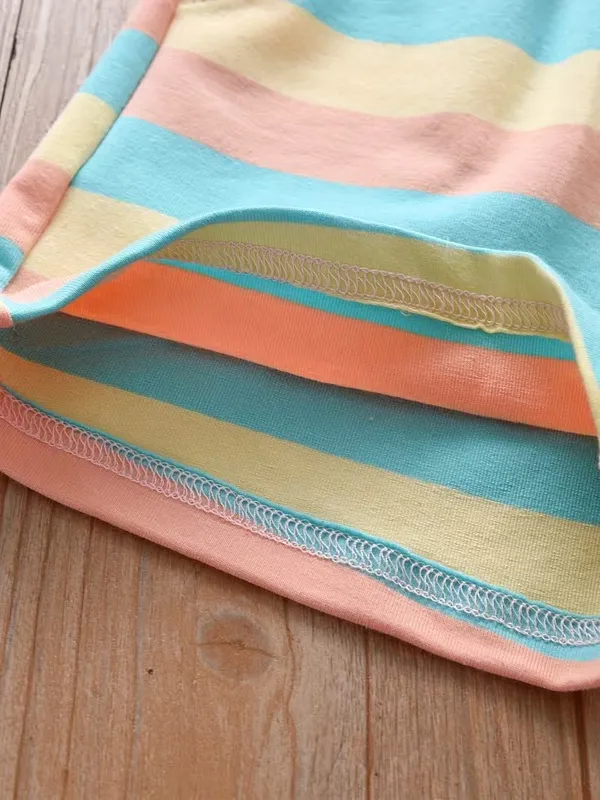 Kids_Girls_Multicolor_Striped_T-Shirt_&_Shorts_Co-Ord_Set_|_Round_Neck_Half_Sleeve_Top_with_Matching_Shorts_|_Cute_Summer_Casual_Wear_Set
