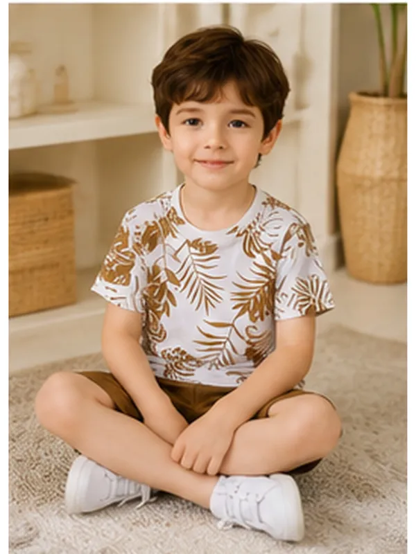 Leaf_Printed_T-shirt_And_Shorts_(_Co-ord_set_)_(_Brown_Colour_)