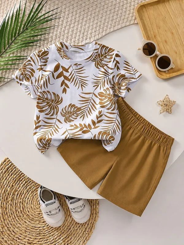 Leaf_Printed_T-shirt_And_Shorts_(_Co-ord_set_)_(_Brown_Colour_)