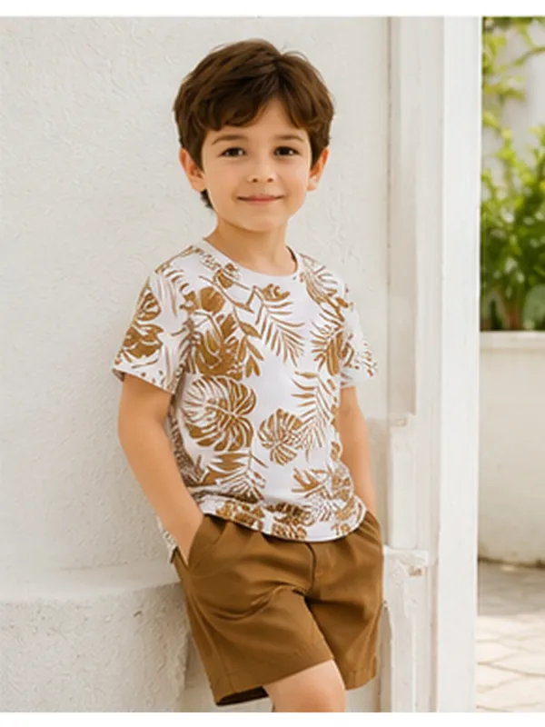Leaf_Printed_T-shirt_And_Shorts_(_Co-ord_set_)_(_Brown_Colour_)