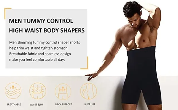 KROYWEN_Men's_Naylon_High_Waist_Tummy_Control_Seamless_Compression_Shorts_Slimming_Underwear_for_Body_Shaping_Black