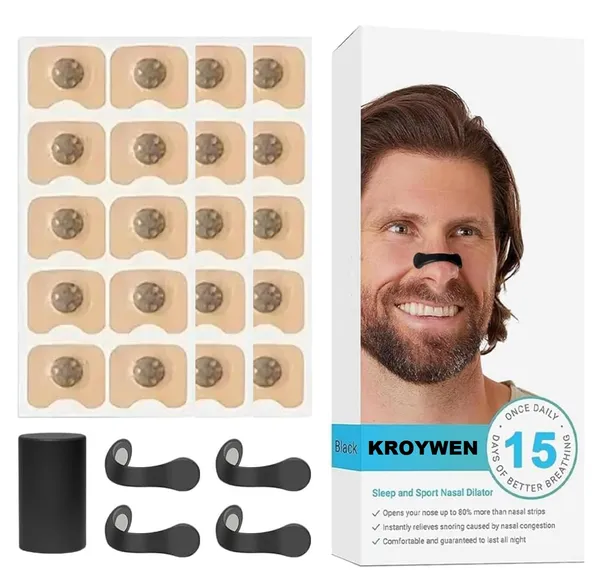 KROYWEN_Breathing_Nasal_Strip_Starter_Kit_(15_Count,_Multi)_-_Boost_Oxygen_Intake,_Reduce_Snoring,_Improve_Sleep_Quality_-_Sweat_Resistant,_Skin_Safe_Nasal_Strips_-_Extra_Strength_Snoring_Solution_Sugar_Controls_(STICKER-15)