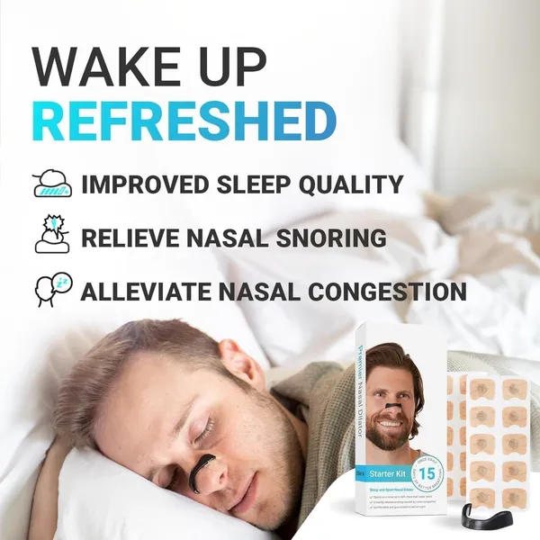 KROYWEN_Breathing_Nasal_Strip_Starter_Kit_(15_Count,_Multi)_-_Boost_Oxygen_Intake,_Reduce_Snoring,_Improve_Sleep_Quality_-_Sweat_Resistant,_Skin_Safe_Nasal_Strips_-_Extra_Strength_Snoring_Solution_Sugar_Controls_(STICKER-15)