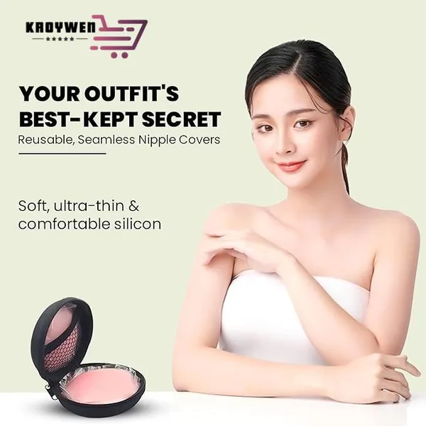 KROYWEN_4_Pcs_Reusable_Nipple_Covers_with_Case_|_Comfortable_&_Natural_Invisible_Self_Adhesive_Washable_Silicone_Pasties_for_Women_(Skin_Color)_with_Double_Sided_Tape_36_Pieces_|_Silicone_Bra_Beige