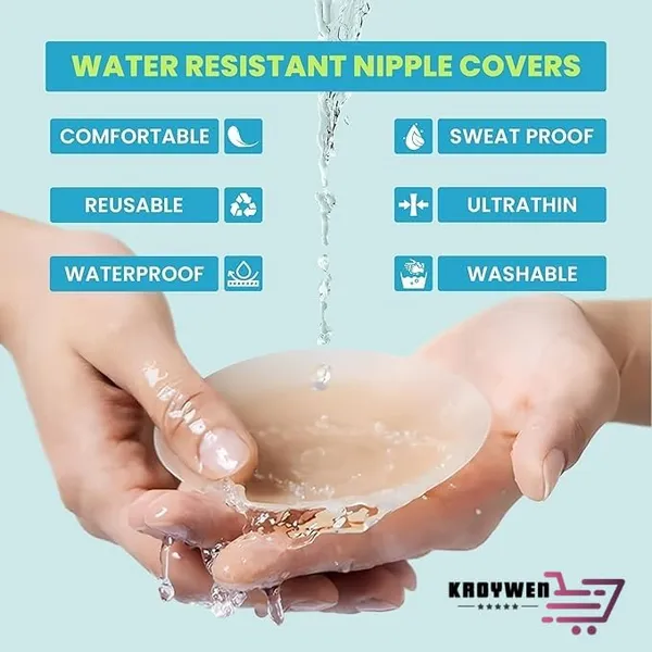 KROYWEN_4_Pcs_Reusable_Nipple_Covers_with_Case_|_Comfortable_&_Natural_Invisible_Self_Adhesive_Washable_Silicone_Pasties_for_Women_(Skin_Color)_with_Double_Sided_Tape_36_Pieces_|_Silicone_Bra_Beige
