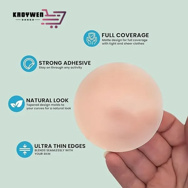 KROYWEN_4_Pcs_Reusable_Nipple_Covers_with_Case_|_Comfortable_&_Natural_Invisible_Self_Adhesive_Washable_Silicone_Pasties_for_Women_(Skin_Color)_with_Double_Sided_Tape_36_Pieces_|_Silicone_Bra_Beige
