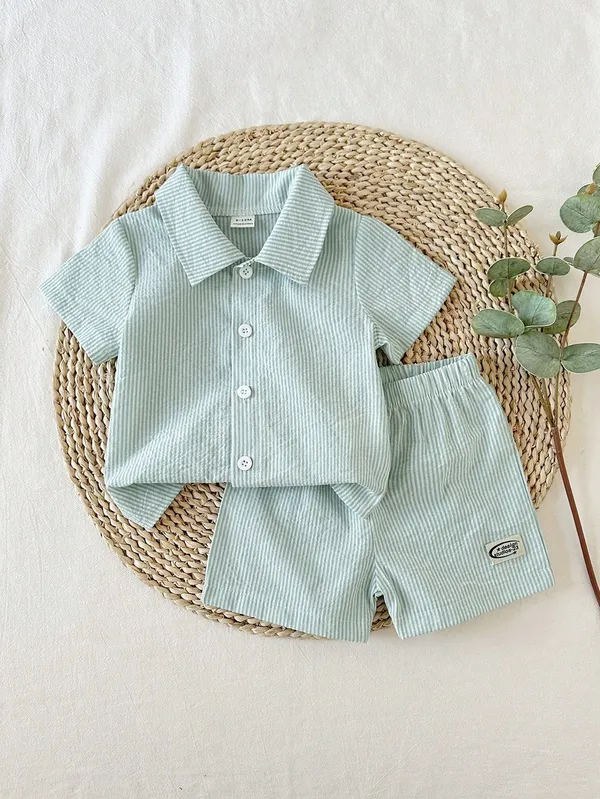 Premium_Baby_Boys’_Mint_Green_Striped_Shirt_&_Shorts_Set_|_Cotton_Casual_Co-ord_Set