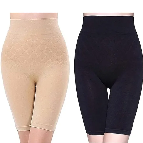 KROYWEN_Women's_Tummy_Tucker_High_Waist_Shapewear_with_Anti_Rolling_Strip_Beige_Combo_2_Pack_Tummy_Control_Body_Shaper_Compression_Underwear_and_Posture_Support