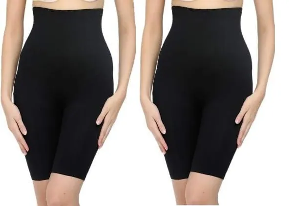 KROYWEN_Tummy_Tucker_Women's_High_Waist_Shapewear_with_Anti_Rolling_Strip_Tummy_Control_(Black_Pack_of_2)