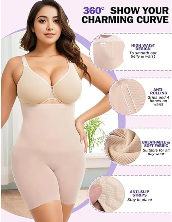KROYWEN_Women's_Tummy_Tucker_High_Waist_Shapewear_with_Anti_Rolling_Strip_Panties_(Free-Size)_(Waist_Size_Fits_:_32_to_38_Inch)_(Combo)