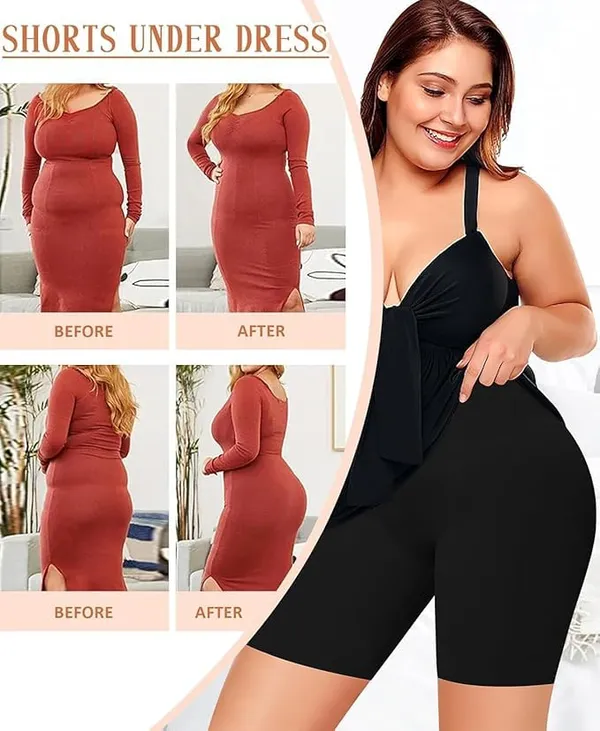 KROYWEN_Women_Shapewear_Shorts_Tummy_Control_Shapewear_Invisible_Shaping_Shorts_High_Waisted_Body_Shaper_Shorts_Under_Dress_(Fits_Waist_:_30_to_38_Inch)_(Black,_L)