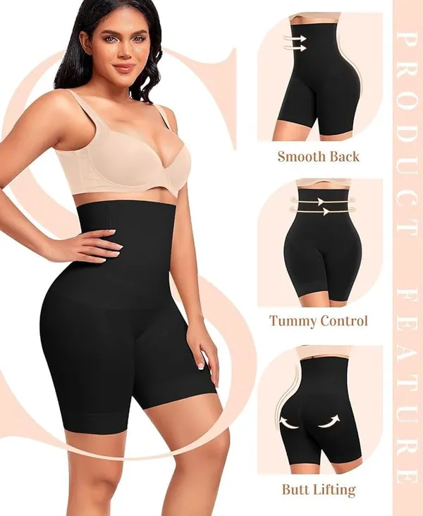 KROYWEN_Women_Shapewear_Shorts_Tummy_Control_Shapewear_Invisible_Shaping_Shorts_High_Waisted_Body_Shaper_Shorts_Under_Dress_(Fits_Waist_:_30_to_38_Inch)_(Black,_L)
