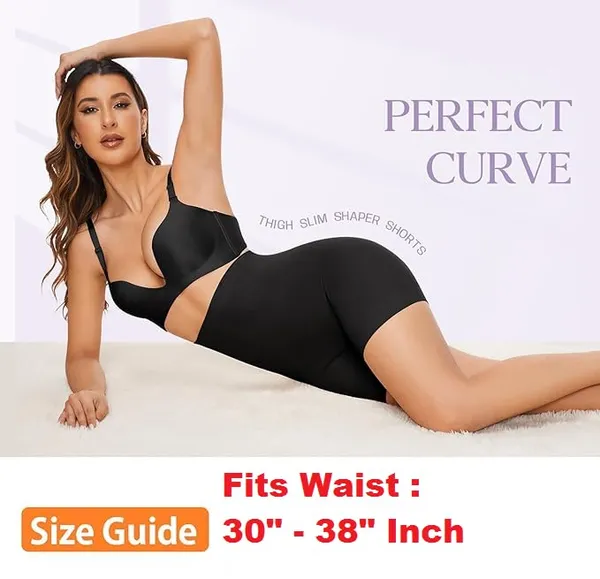 KROYWEN_Women_Shapewear_Shorts_Tummy_Control_Shapewear_Invisible_Shaping_Shorts_High_Waisted_Body_Shaper_Shorts_Under_Dress_(Fits_Waist_:_30_to_38_Inch)_(Black,_M)
