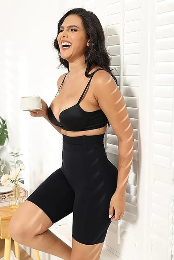 KROYWEN_Women_Shapewear_Shorts_Tummy_Control_Shapewear_Invisible_Shaping_Shorts_High_Waisted_Body_Shaper_Shorts_Under_Dress_(Fits_Waist_:_30_to_38_Inch)_(Black,_M)