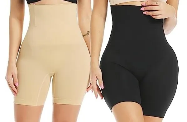 KROYWEN_Women's_Tummy_Tucker_High_Waist_Shapewear_with_Anti_Rolling_Strip_PantiesWomen_Tummy_Control_Thigh_Slimming_Technology_(Free-Size)_(Waist_Size_Fits_:_32_to_38_Inch)_(Skin,Black)