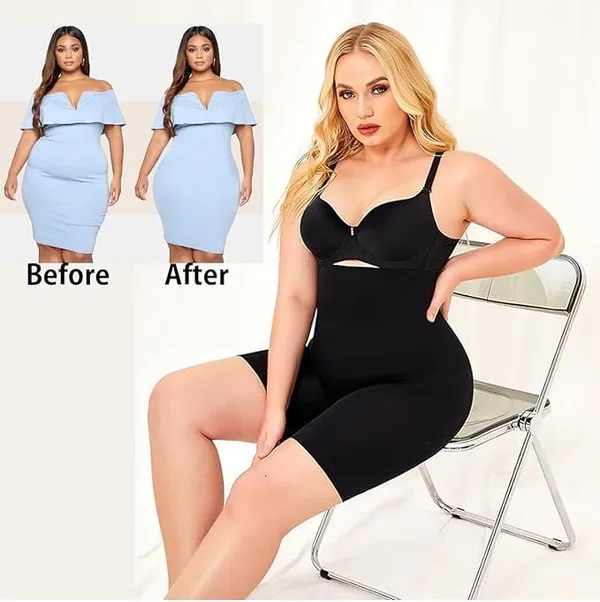 KROYWEN_Women_Shapewear_Shorts_Tummy_Control_Shapewear_Invisible_Shaping_Shorts_High_Waisted_Body_Shaper_Shorts_Under_Dress_(Fits_Waist_:_30_to_38_Inch)_(Skin_and_Black,_M)