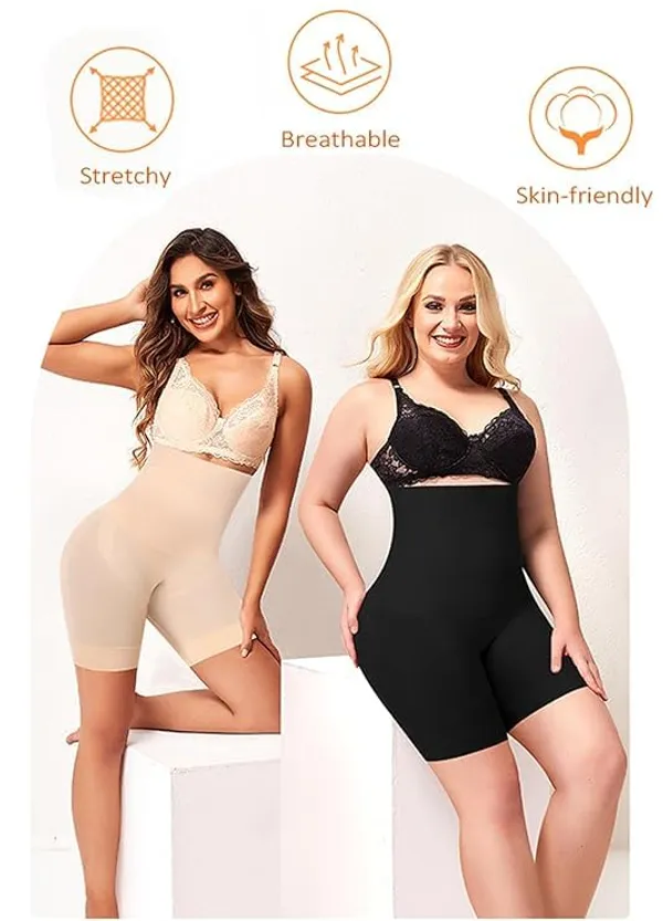 KROYWEN_Women_Shapewear_Shorts_Tummy_Control_Shapewear_Invisible_Shaping_Shorts_High_Waisted_Body_Shaper_Shorts_Under_Dress_(Fits_Waist_:_30_to_38_Inch)_(Skin_and_Black,_M)