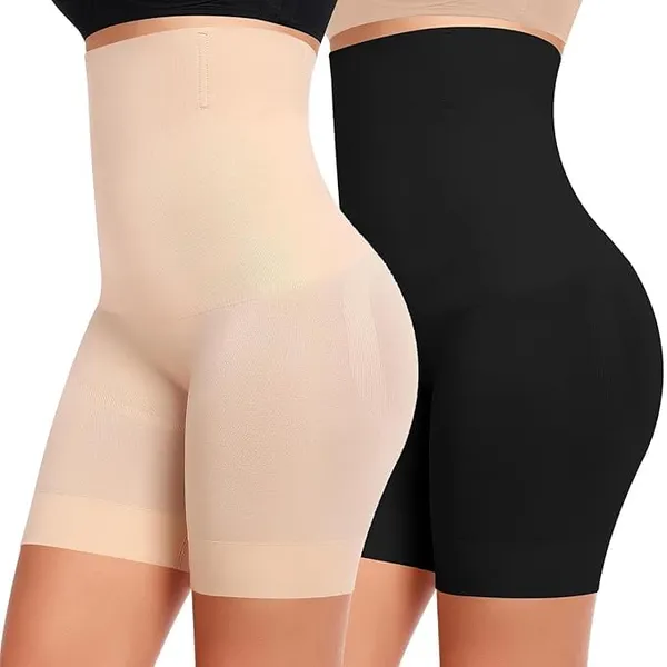 KROYWEN_Women_Shapewear_Shorts_Tummy_Control_Shapewear_Invisible_Shaping_Shorts_High_Waisted_Body_Shaper_Shorts_Under_Dress_(Fits_Waist_:_30_to_38_Inch)_(Skin_and_Black,_2XL)