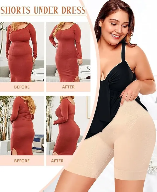 KROYWEN_Women_Shapewear_Shorts_Tummy_Control_Shapewear_Invisible_Shaping_Shorts_High_Waisted_Body_Shaper_Shorts_Under_Dress_(Fits_Waist_:_30_to_38_Inch)_(Skin,_L)