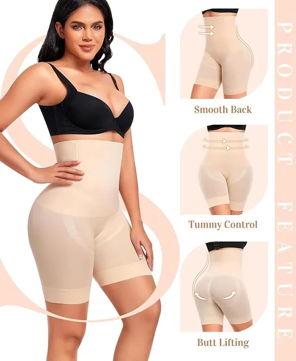 KROYWEN_Women_Shapewear_Shorts_Tummy_Control_Shapewear_Invisible_Shaping_Shorts_High_Waisted_Body_Shaper_Shorts_Under_Dress_(Fits_Waist_:_30_to_38_Inch)_(Skin,_L)