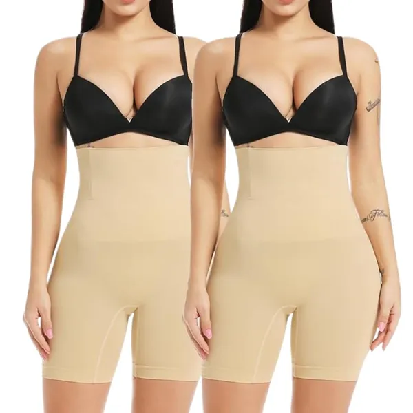 KROYWEN_Women's_Tummy_Tucker_High_Waist_Shapewear_with_Anti_Rolling_Strip_Tummy_Control_Panties_(Free-Size_Fits_30-38_Waist_Size)_(Beige_Pack_of_2)