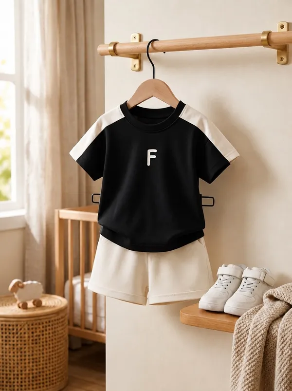 Trendy_Black_&_Cream_T-Shirt_Shorts_Co-Ord_Set_for_Boys_|_Stylish_Casual_Summer_Outfit_|_Kids_2-Piece_Set_Stylish_Look_•_Smart_Comfort_•_Everyday_Ready_👦🏻✨
