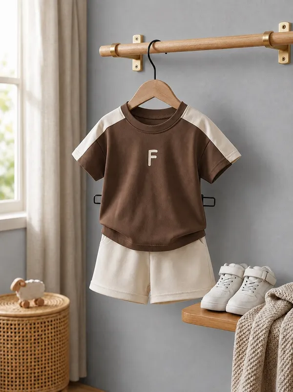 Trendy_Brown_&_Cream_T-Shirt_Shorts_Co-Ord_Set_for_Boys_|_Stylish_Casual_2-Piece_Kids_Outfit_|_Summer_&_Everyday_Wear_Brown_&_Cream_Boys_Co-Ord_Set_🤎🤍
