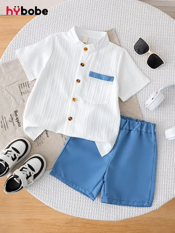 White_Popcorn_Shirt_And_Shorts_With_Blue_Strip_Pocket_(_Co-ordset_)_(_White-Blue_Colour_)