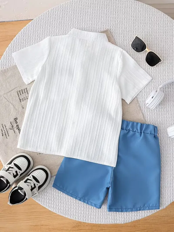 White_Popcorn_Shirt_And_Shorts_With_Blue_Strip_Pocket_(_Co-ordset_)_(_White-Blue_Colour_)