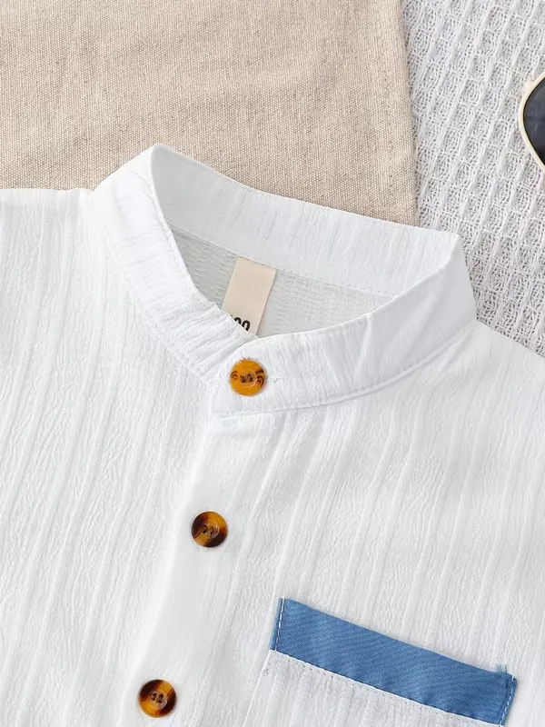 White_Popcorn_Shirt_And_Shorts_With_Blue_Strip_Pocket_(_Co-ordset_)_(_White-Blue_Colour_)