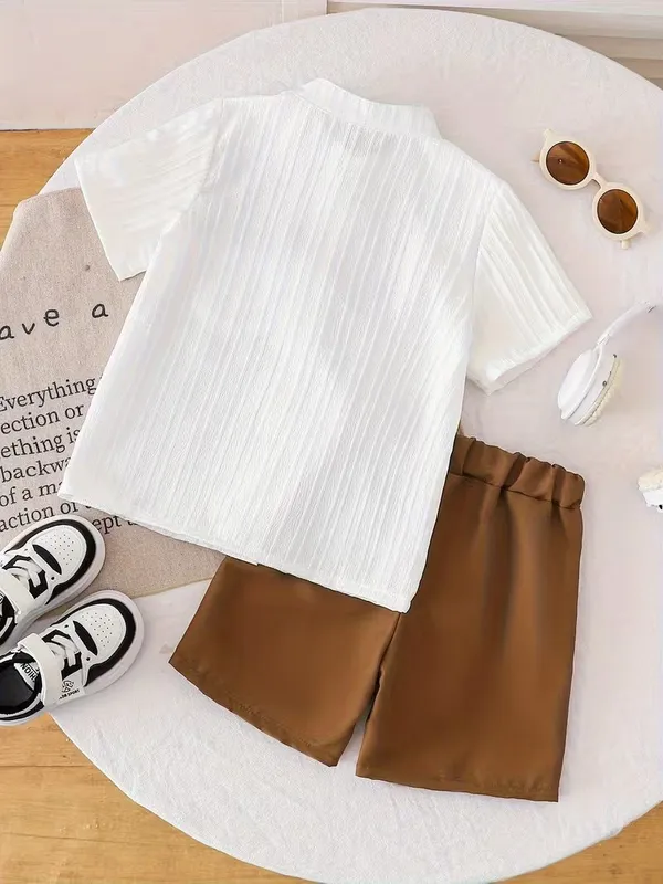 White_Popcorn_Shirt_And_Shorts_With_Brown_Strip_Pocket_(_Co-ordset_)_(_White-Brown_Colour_)_