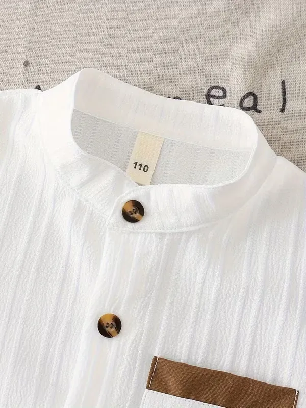 White_Popcorn_Shirt_And_Shorts_With_Brown_Strip_Pocket_(_Co-ordset_)_(_White-Brown_Colour_)_