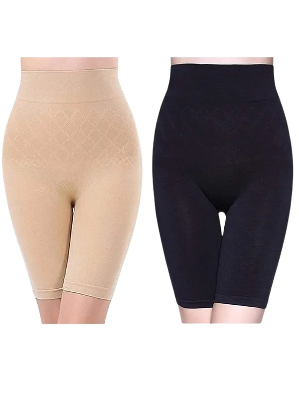 KROYWEN_4-in-1_Shaper_-_Tummy,_Back,_Thighs,_Hips_-_Efffective_Seamless_Tummy_Tucker_Shapewear-_Women?s_Control_Body_Shaper_Beige_Black_Colour