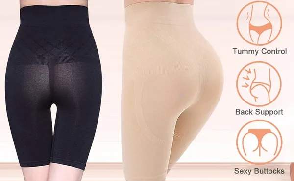 KROYWEN_Women�s_Nylon_Spandex_High_Waist_Tummy_Control/Tummy_Tucker/Butt_Lifter/Body_Shaper_Shapewear_with_Lace_Beige,Black