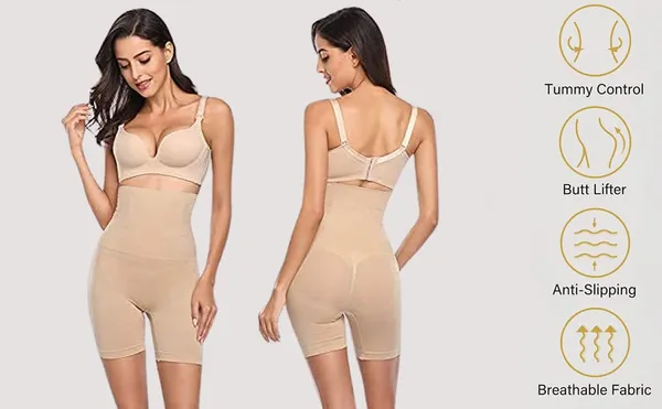 KROYWEN_Women_Body_Shaper_Tummy_Control_Shapewear_High_Waist_Mid-Thigh_Slimmer_Shorts_Underwear_Butt_Lifter_Bodysuit_Panties_Shapewear_Beige,Black