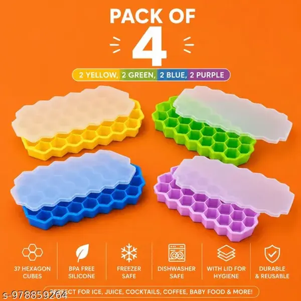 Pack_Of_4_Hexagon_Silicone_Ice_Cube_Trays_With_Lid_Honeycomb_Ice_Mold_Set_Yellow_Green_Blue_Purple