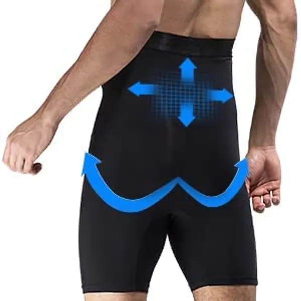 KROYWEN_Mens_Seamless_Tummy_Tucker_Waist_Cincher_Thigh_Slimming_Body_Shapewear_Belly_Girdle_Boxer_Briefs_Black